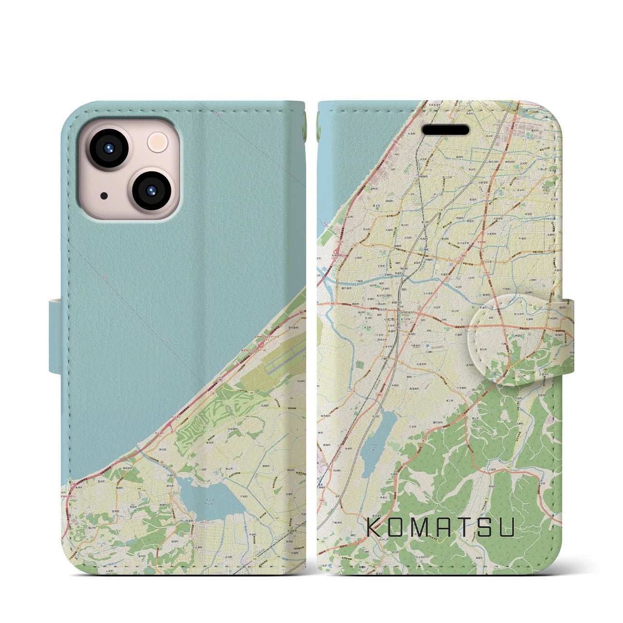 【小松(石川県)】地図柄iPhoneケース(手帳タイプ)ナチュラル・iPhone 13 mini 用