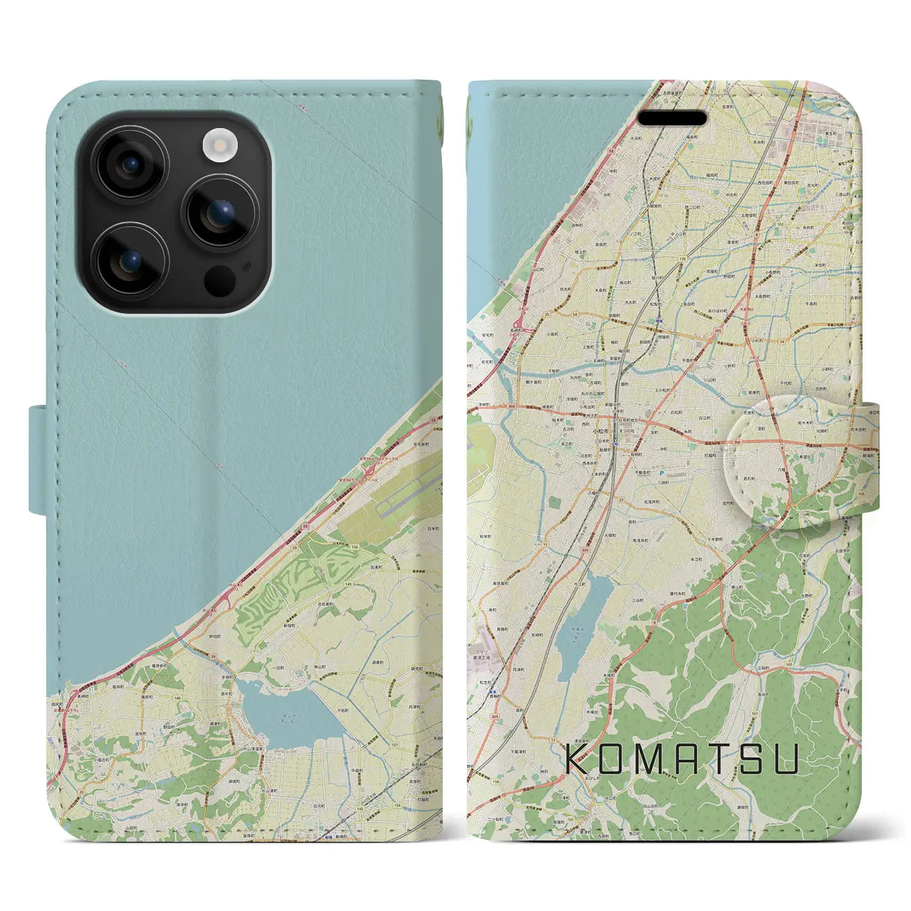 【小松(石川県)】地図柄iPhoneケース(手帳タイプ)ナチュラル・iPhone 16 用