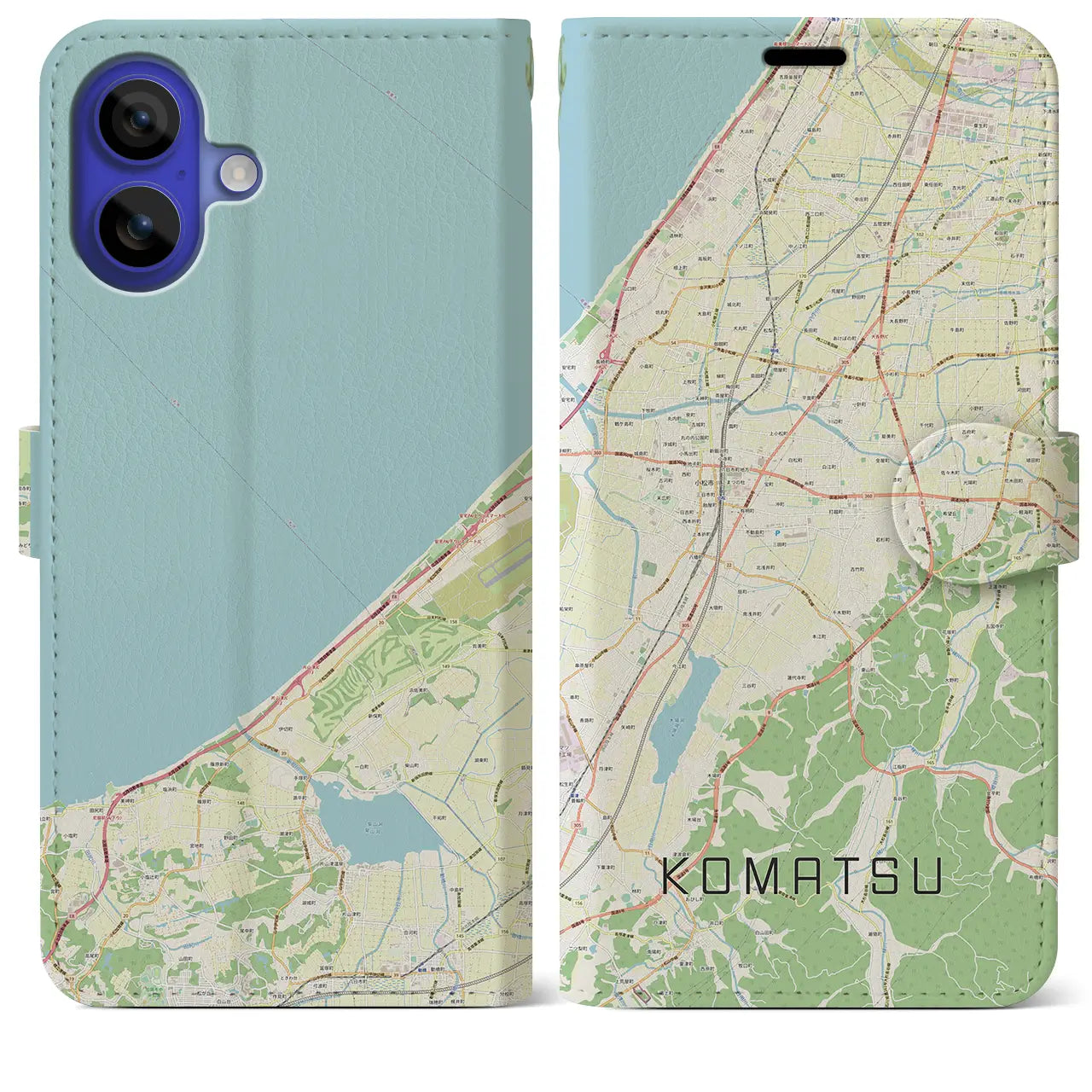 【小松(石川県)】地図柄iPhoneケース(手帳タイプ)ナチュラル・iPhone 16 Pro Max 用
