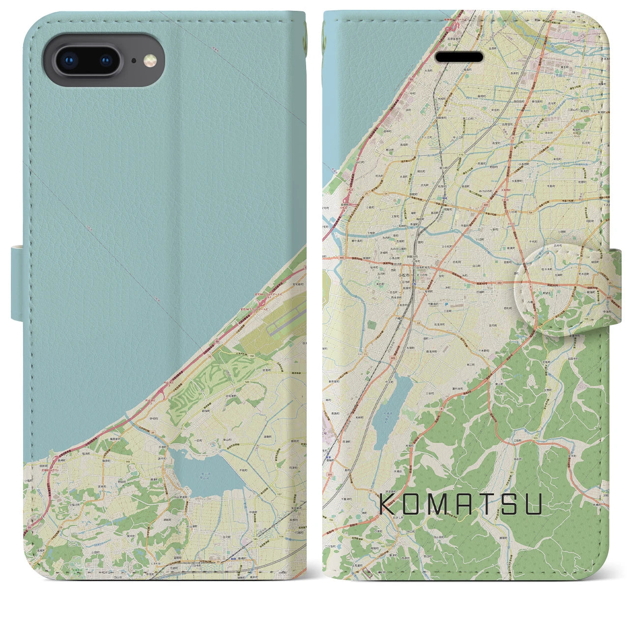 【小松(石川県)】地図柄iPhoneケース(手帳タイプ)ナチュラル・iPhone 8Plus /7Plus / 6sPlus / 6Plus 用
