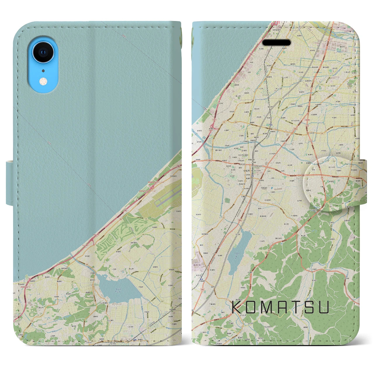 【小松(石川県)】地図柄iPhoneケース(手帳タイプ)ナチュラル・iPhone XR 用