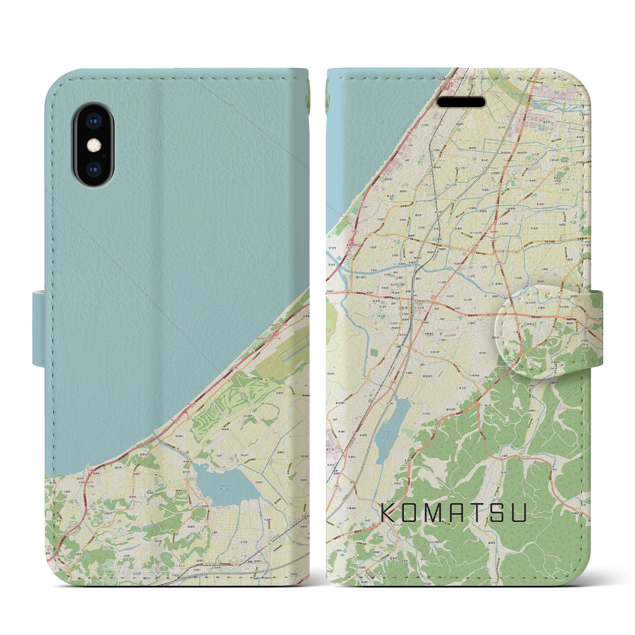 【小松(石川県)】地図柄iPhoneケース(手帳タイプ)ナチュラル・iPhone XS / X 用