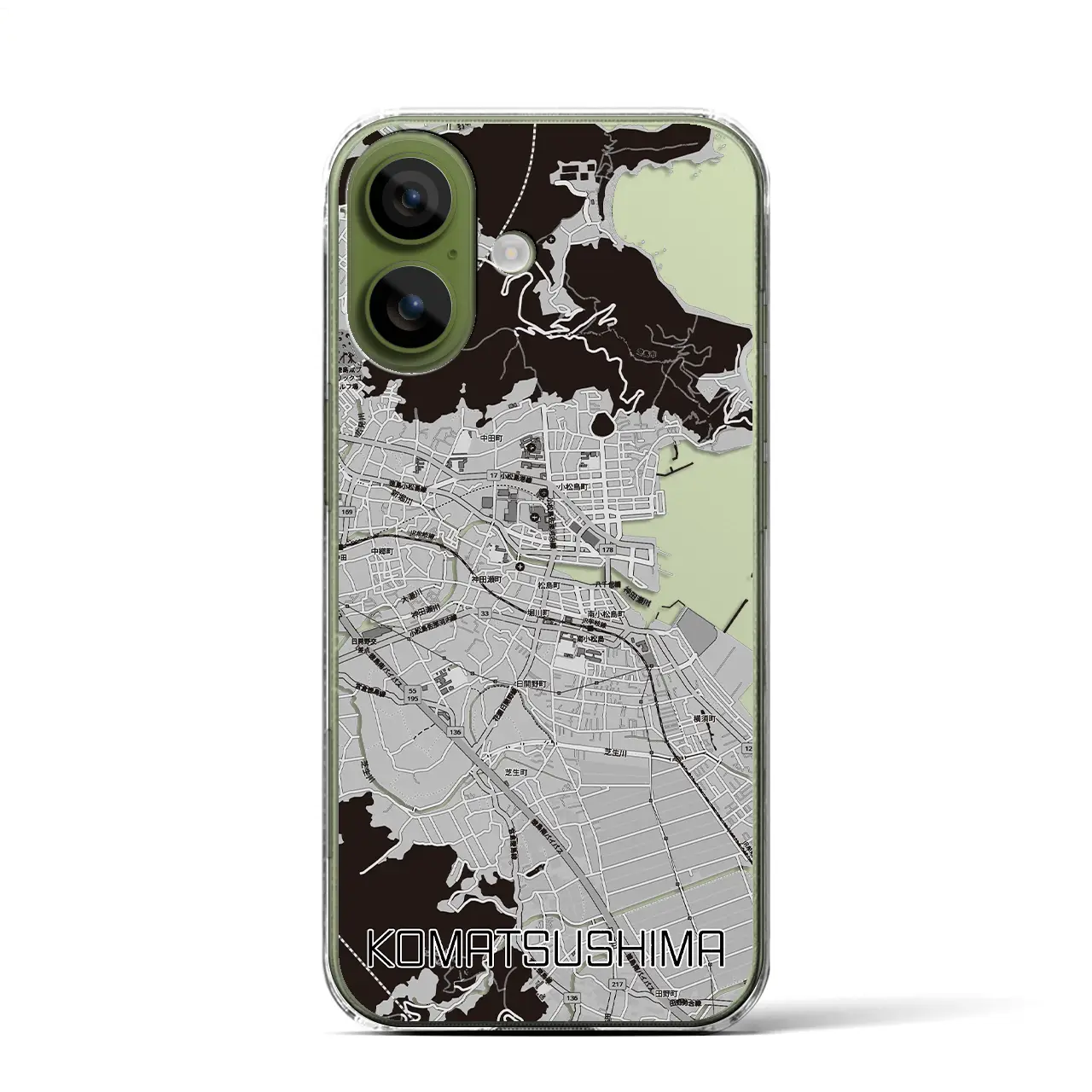 【小松島(徳島県)】地図柄iPhoneケース(クリアタイプ)モノトーン・iPhone 17 Pro Max 用