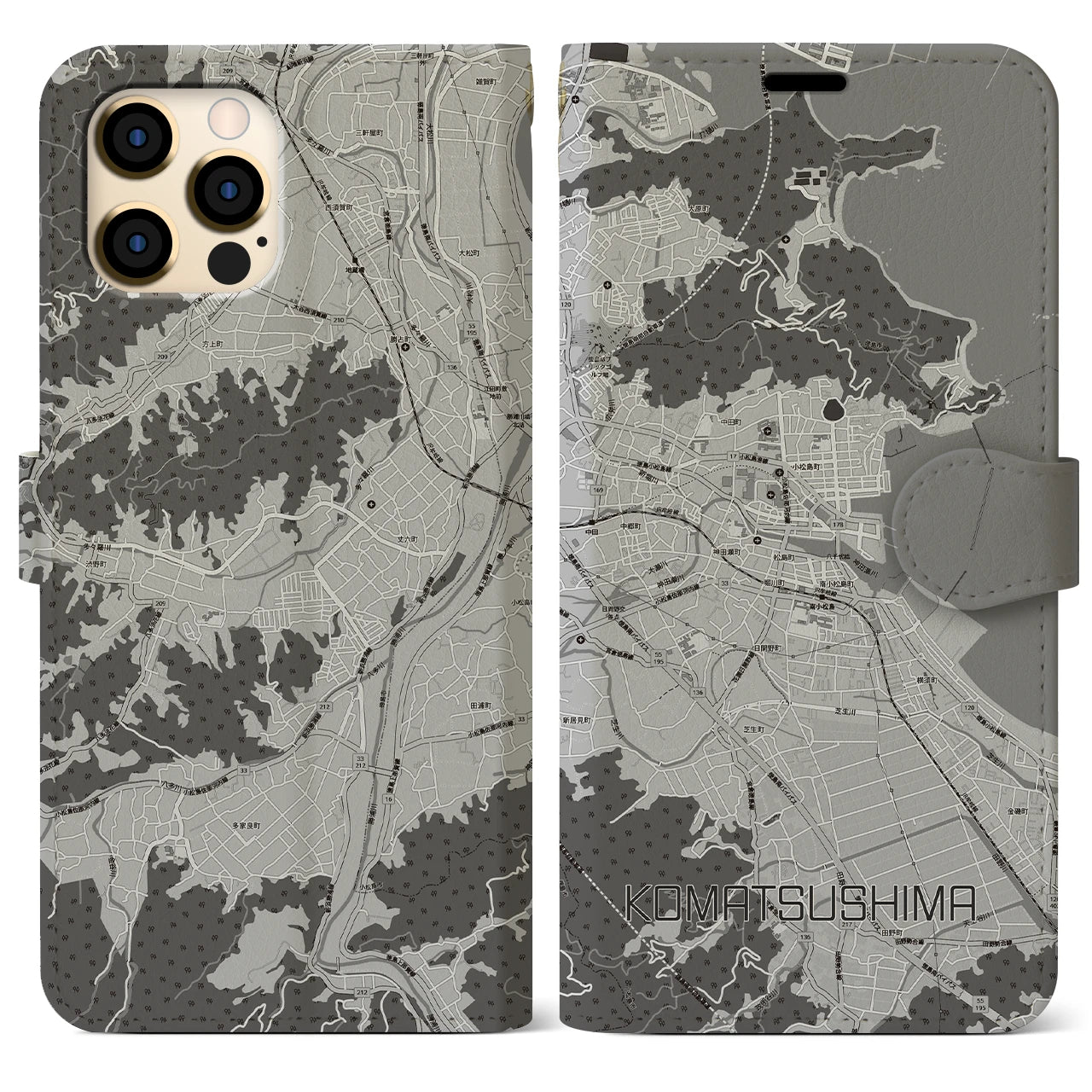 【小松島(徳島県)】地図柄iPhoneケース(手帳タイプ)
