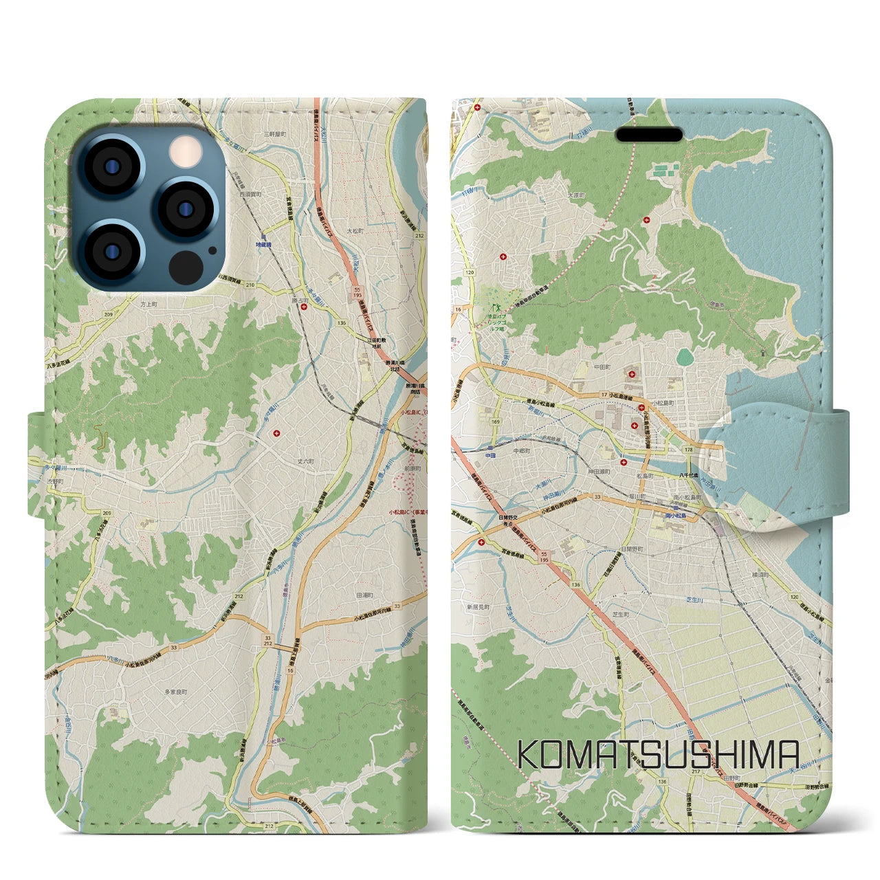 【小松島(徳島県)】地図柄iPhoneケース(手帳タイプ)
