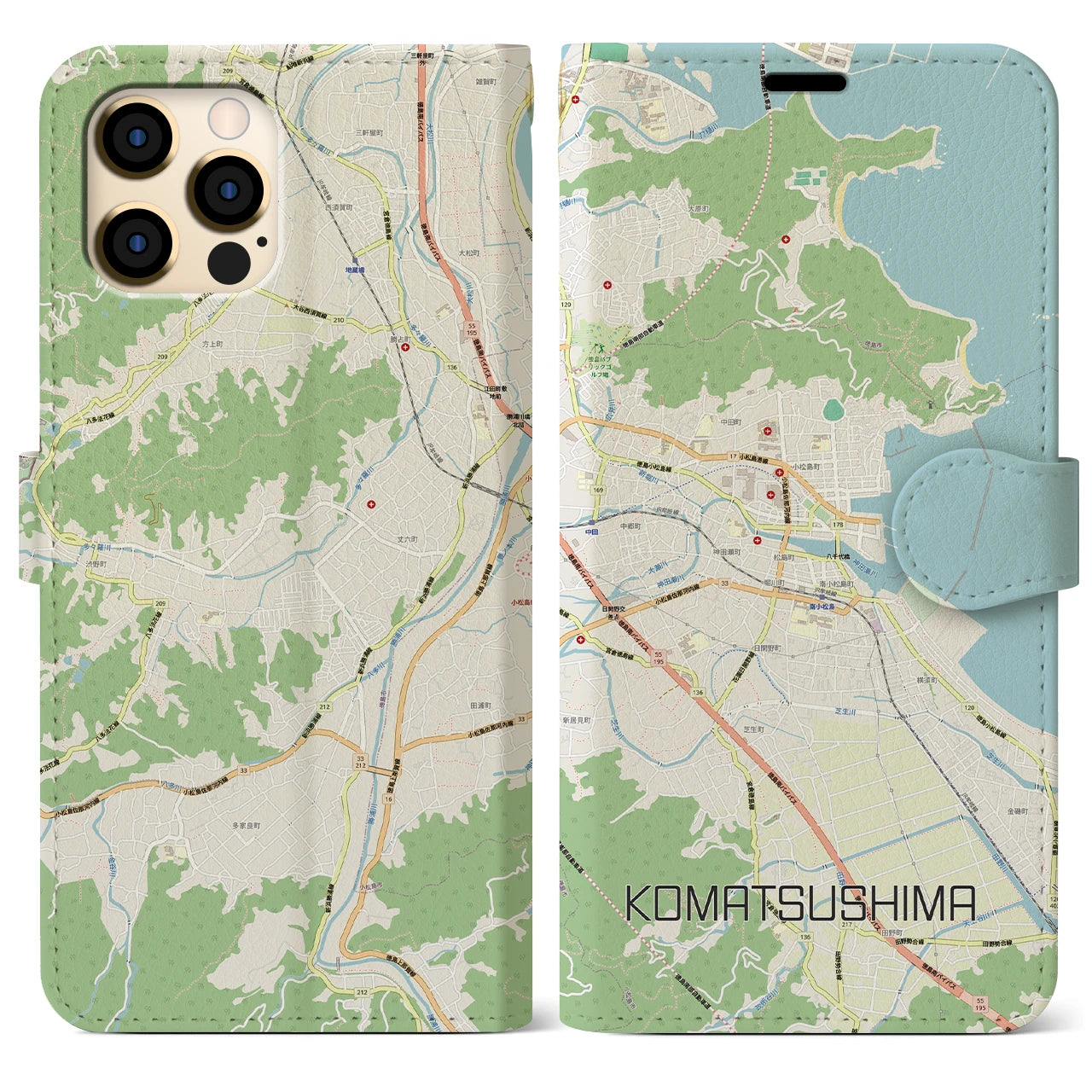 【小松島(徳島県)】地図柄iPhoneケース(手帳タイプ)