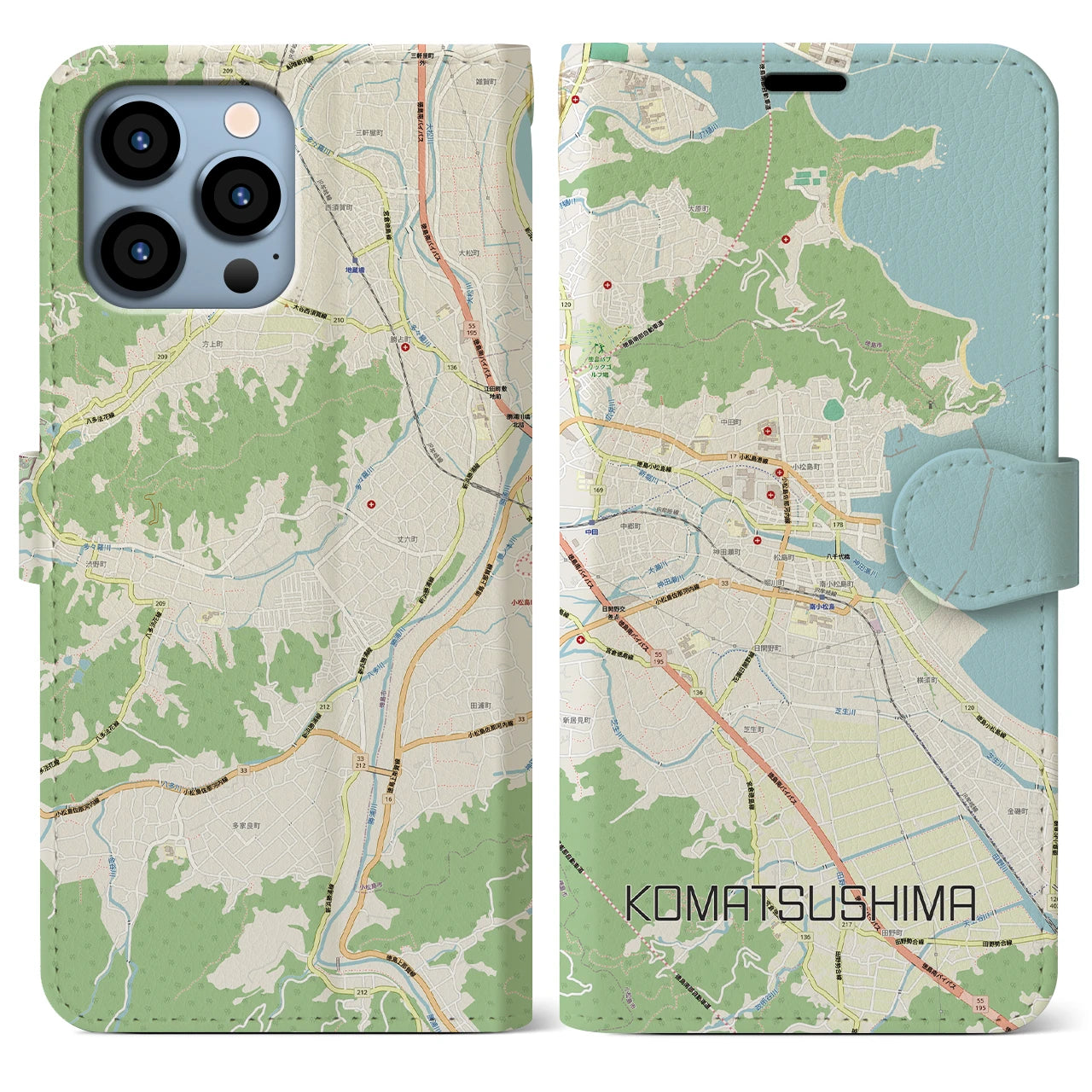 【小松島(徳島県)】地図柄iPhoneケース(手帳タイプ)