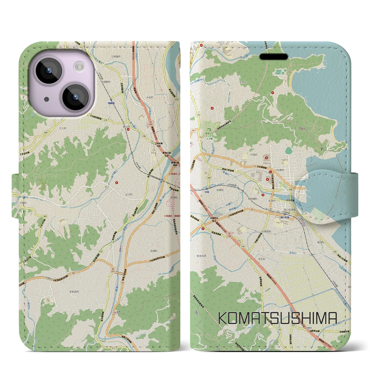 【小松島(徳島県)】地図柄iPhoneケース(手帳タイプ)
