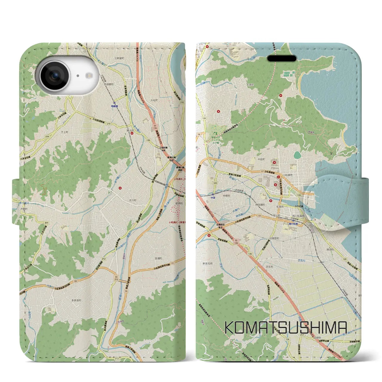 【小松島(徳島県)】地図柄iPhoneケース(手帳タイプ)