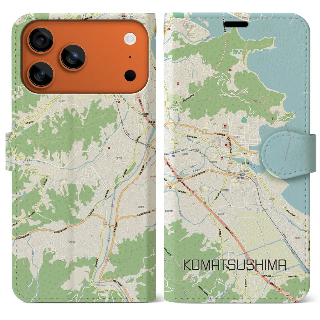 【小松島(徳島県)】地図柄iPhoneケース(手帳タイプ)モノトーン・iPhone 17 Pro Max 用