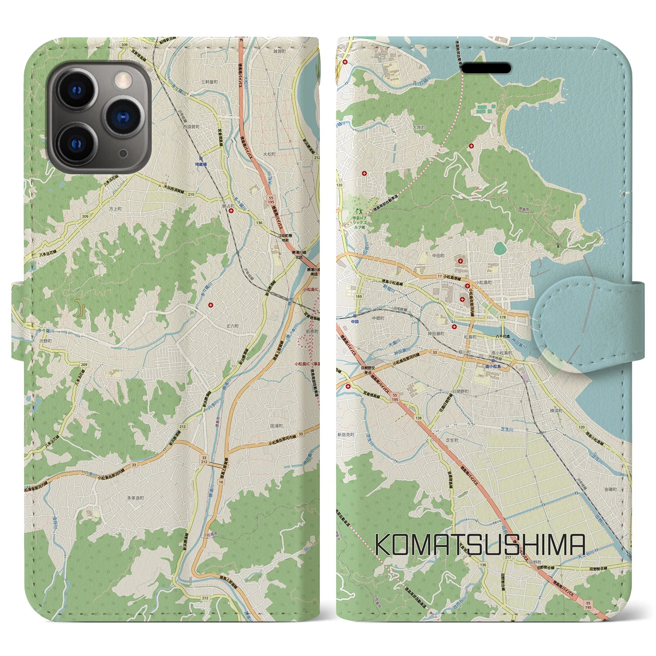 【小松島(徳島県)】地図柄iPhoneケース(手帳タイプ)