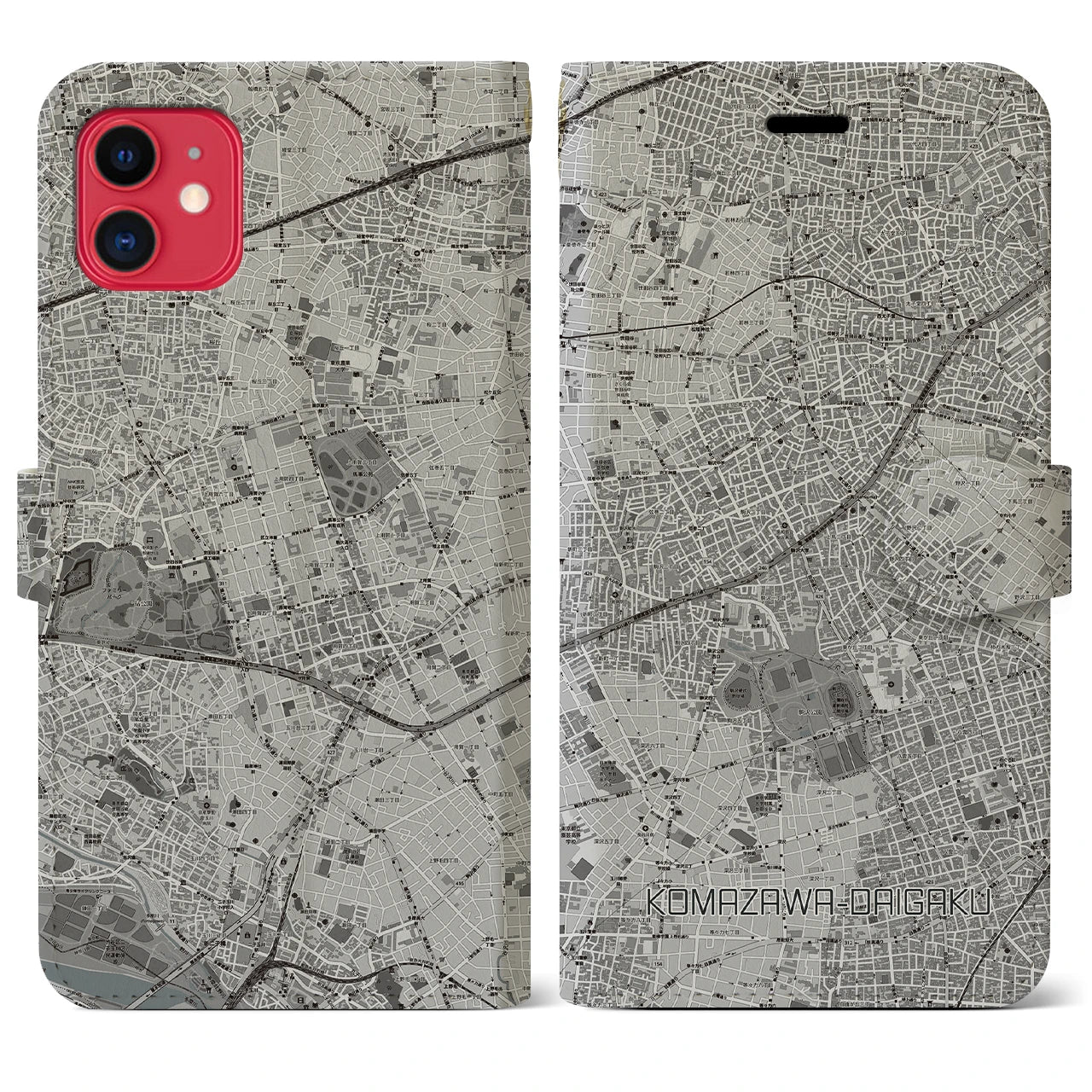 【駒沢大学(東京都)】地図柄iPhoneケース(手帳タイプ)モノトーン・iPhone 11 用