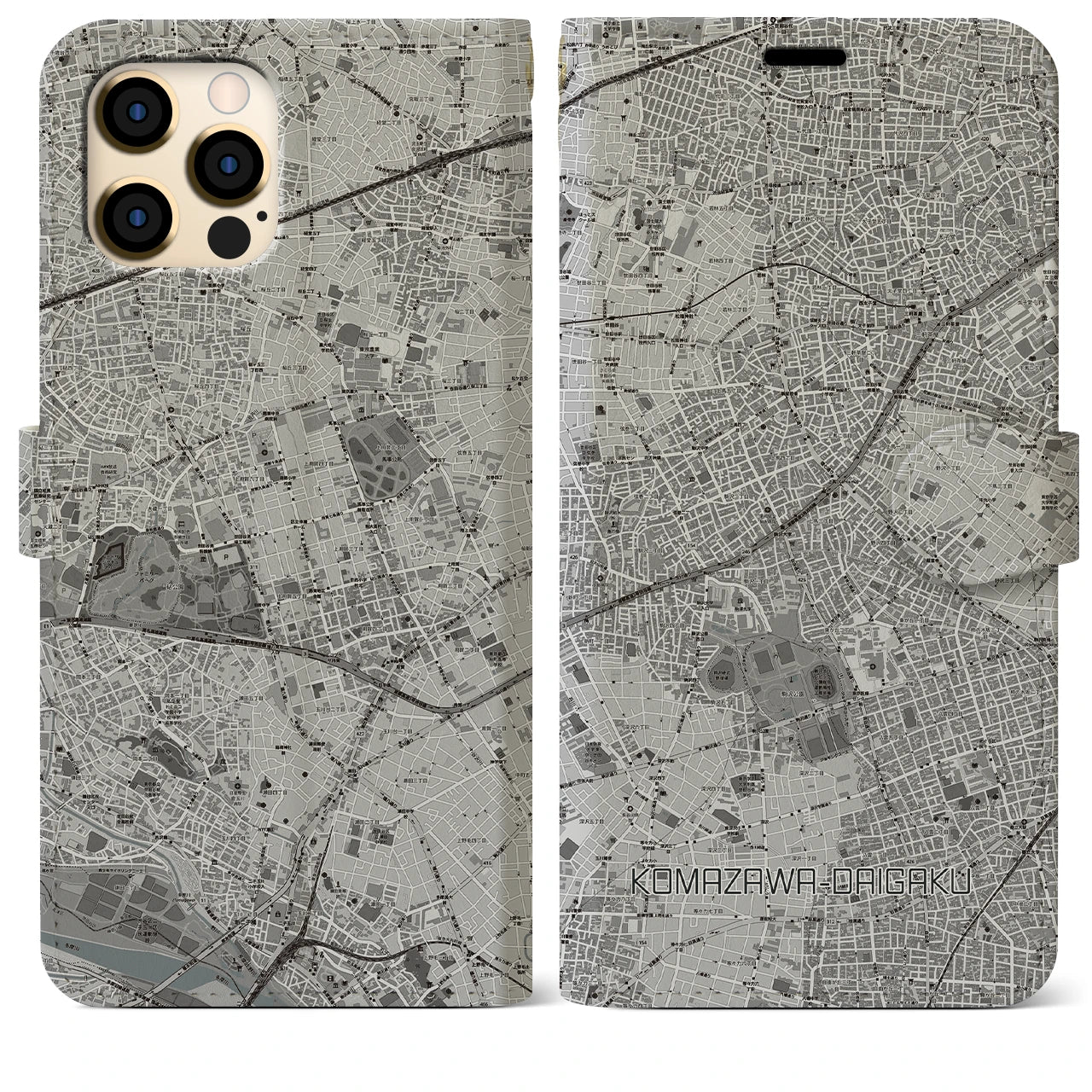【駒沢大学(東京都)】地図柄iPhoneケース(手帳タイプ)モノトーン・iPhone 12 Pro Max 用