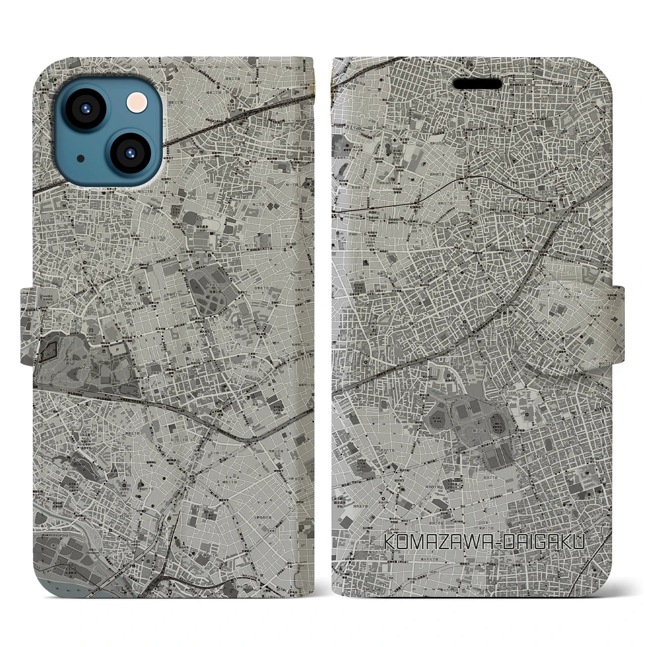 【駒沢大学(東京都)】地図柄iPhoneケース(手帳タイプ)モノトーン・iPhone 13 用