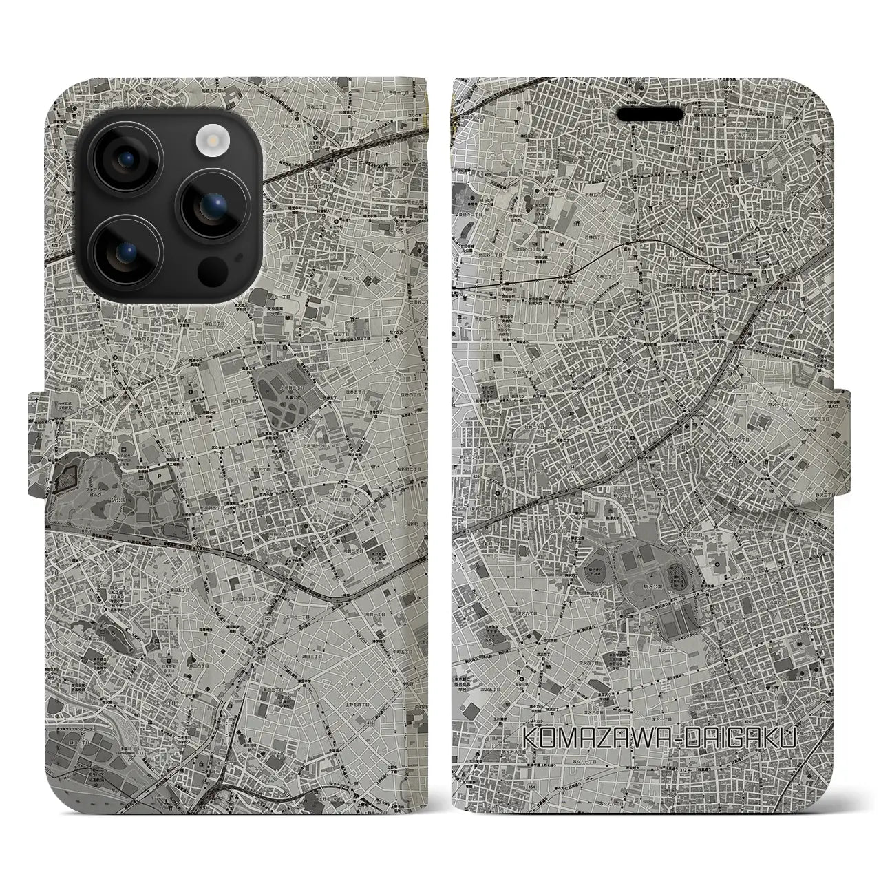 【駒沢大学(東京都)】地図柄iPhoneケース(手帳タイプ)モノトーン・iPhone 16 用