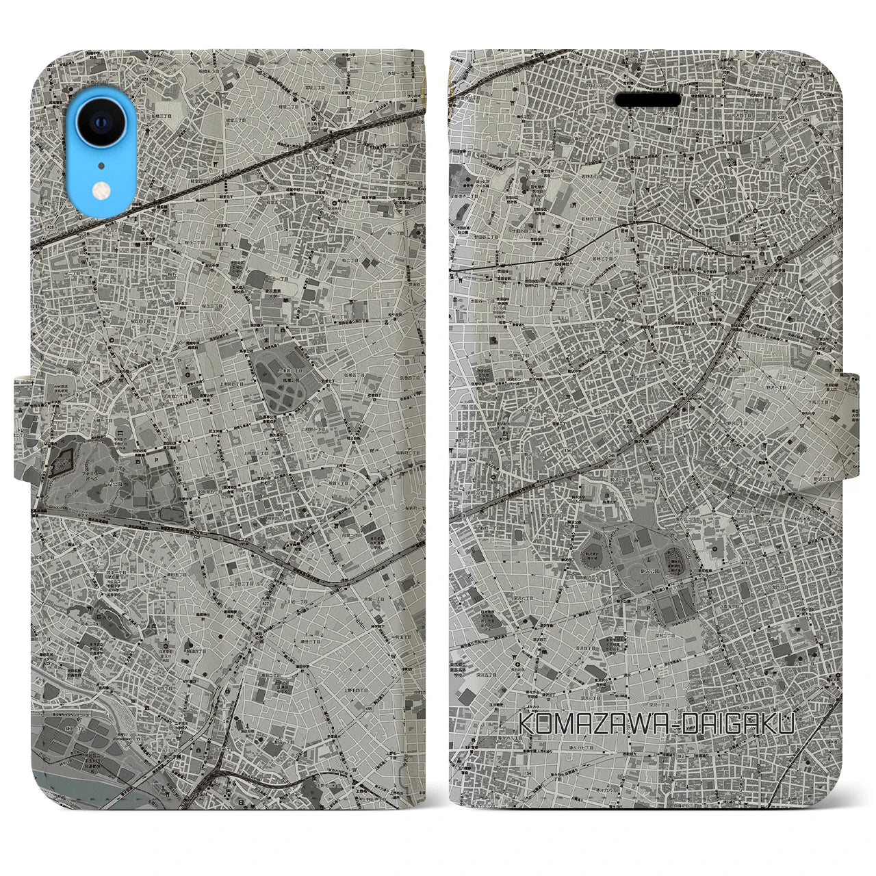 【駒沢大学(東京都)】地図柄iPhoneケース(手帳タイプ)モノトーン・iPhone XR 用