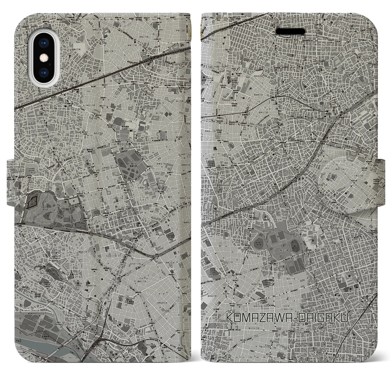 【駒沢大学(東京都)】地図柄iPhoneケース(手帳タイプ)モノトーン・iPhone XS Max 用