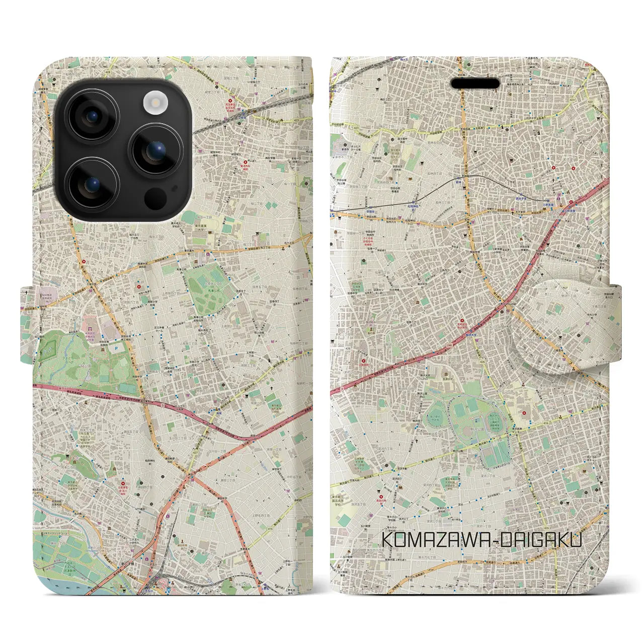 【駒沢大学(東京都)】地図柄iPhoneケース(手帳タイプ)ナチュラル・iPhone 16 用