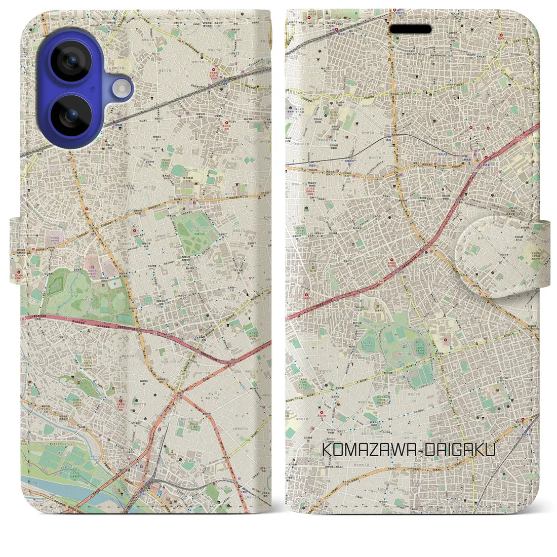 【駒沢大学(東京都)】地図柄iPhoneケース(手帳タイプ)ナチュラル・iPhone 16 Pro Max 用