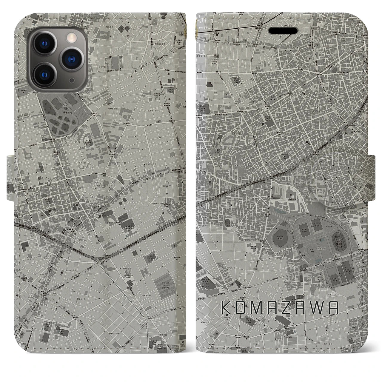 【駒沢(東京都)】地図柄iPhoneケース(手帳タイプ)モノトーン・iPhone 11 Pro Max 用