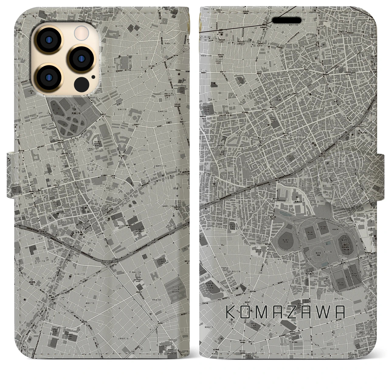 【駒沢(東京都)】地図柄iPhoneケース(手帳タイプ)モノトーン・iPhone 12 Pro Max 用