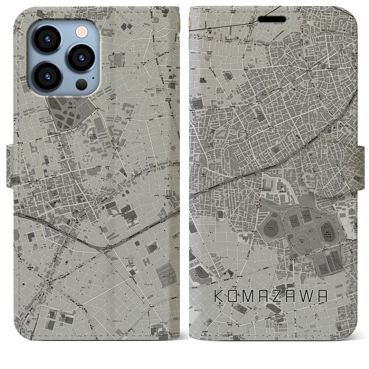 【駒沢(東京都)】地図柄iPhoneケース(手帳タイプ)モノトーン・iPhone 13 Pro Max 用