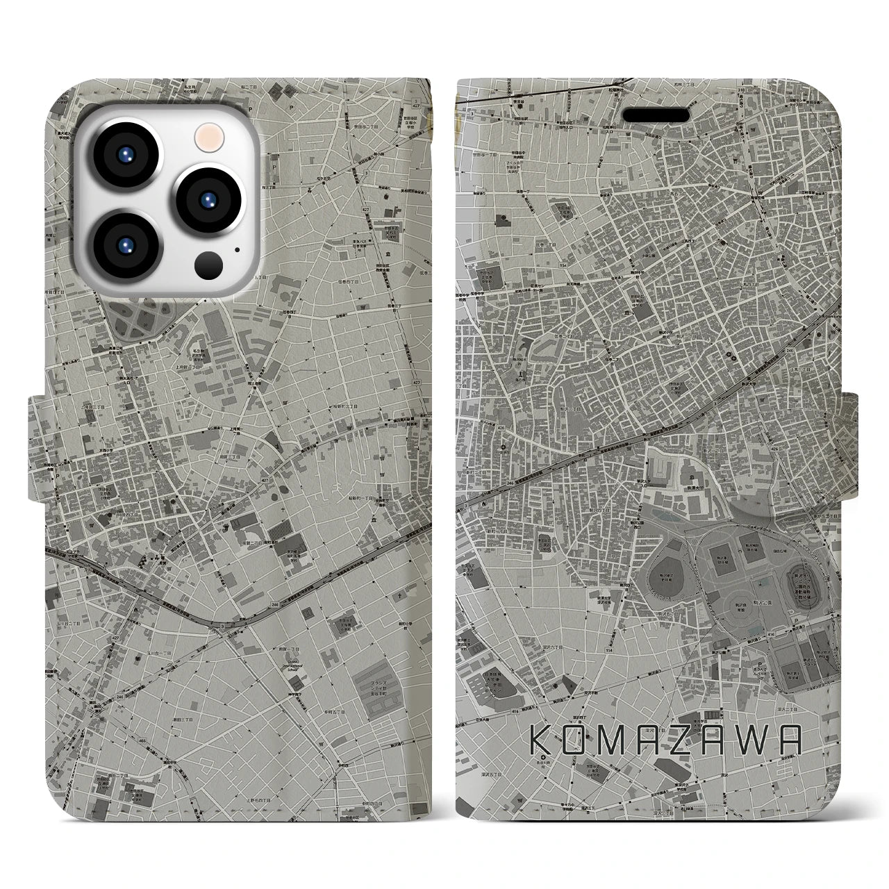 【駒沢(東京都)】地図柄iPhoneケース(手帳タイプ)モノトーン・iPhone 13 Pro 用