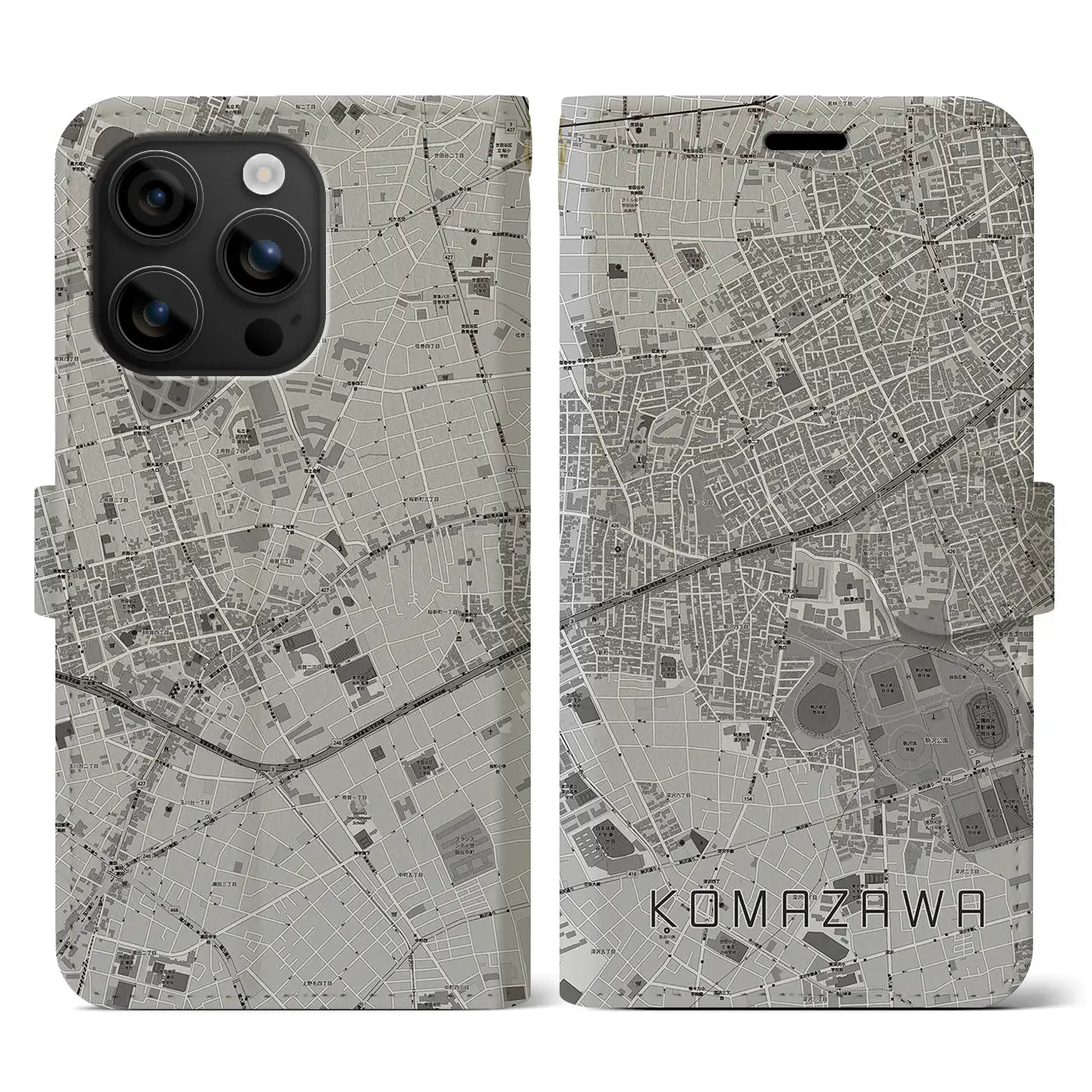 【駒沢(東京都)】地図柄iPhoneケース(手帳タイプ)モノトーン・iPhone 16 用