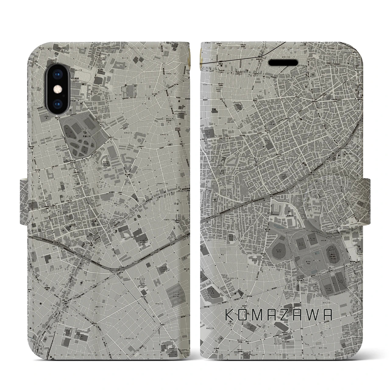 【駒沢(東京都)】地図柄iPhoneケース(手帳タイプ)モノトーン・iPhone XS / X 用