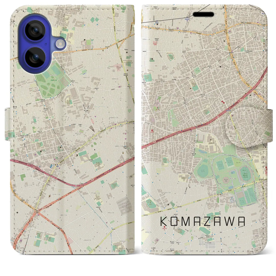 【駒沢(東京都)】地図柄iPhoneケース(手帳タイプ)ナチュラル・iPhone 16 Pro Max 用