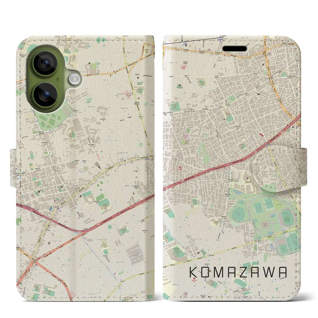 【駒沢(東京都)】地図柄iPhoneケース(手帳タイプ)ナチュラル・iPhone 17 Pro Max 用