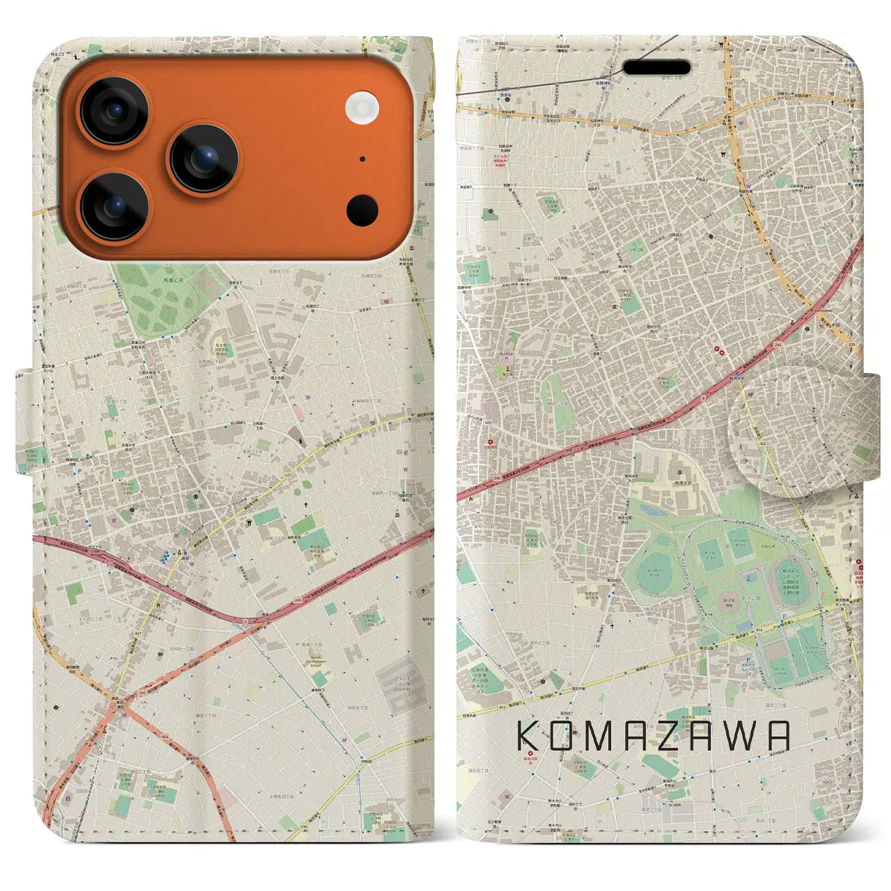 【駒沢(東京都)】地図柄iPhoneケース(手帳タイプ)