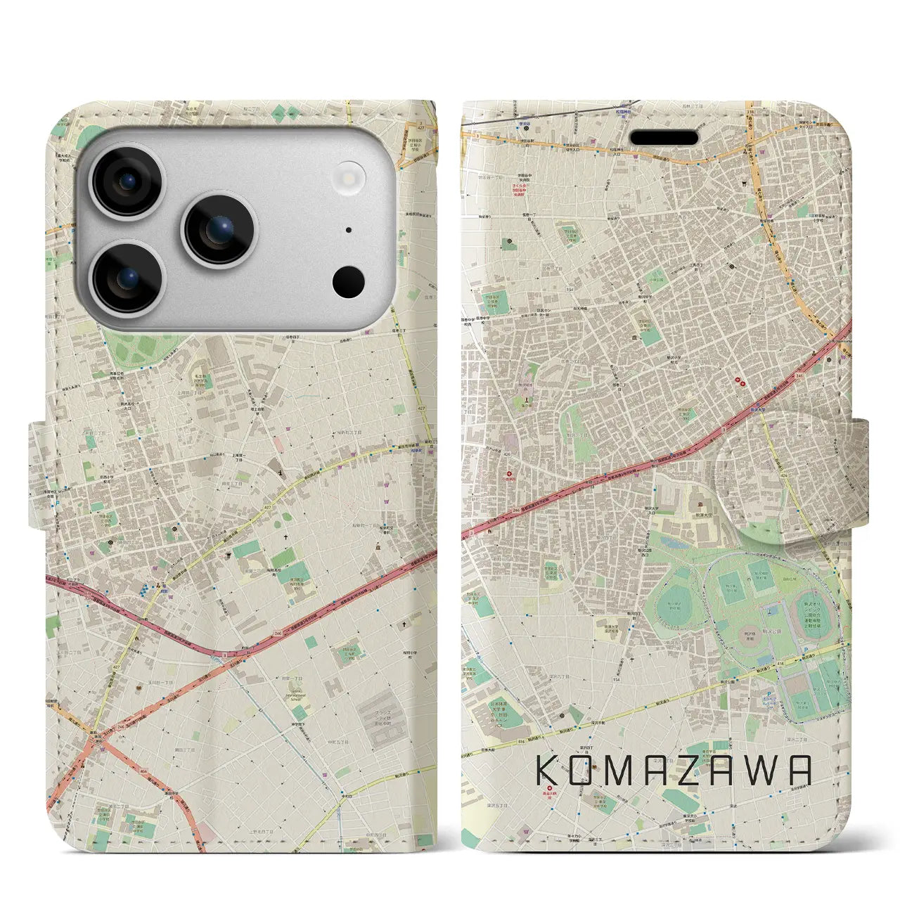 【駒沢(東京都)】地図柄iPhoneケース(手帳タイプ)