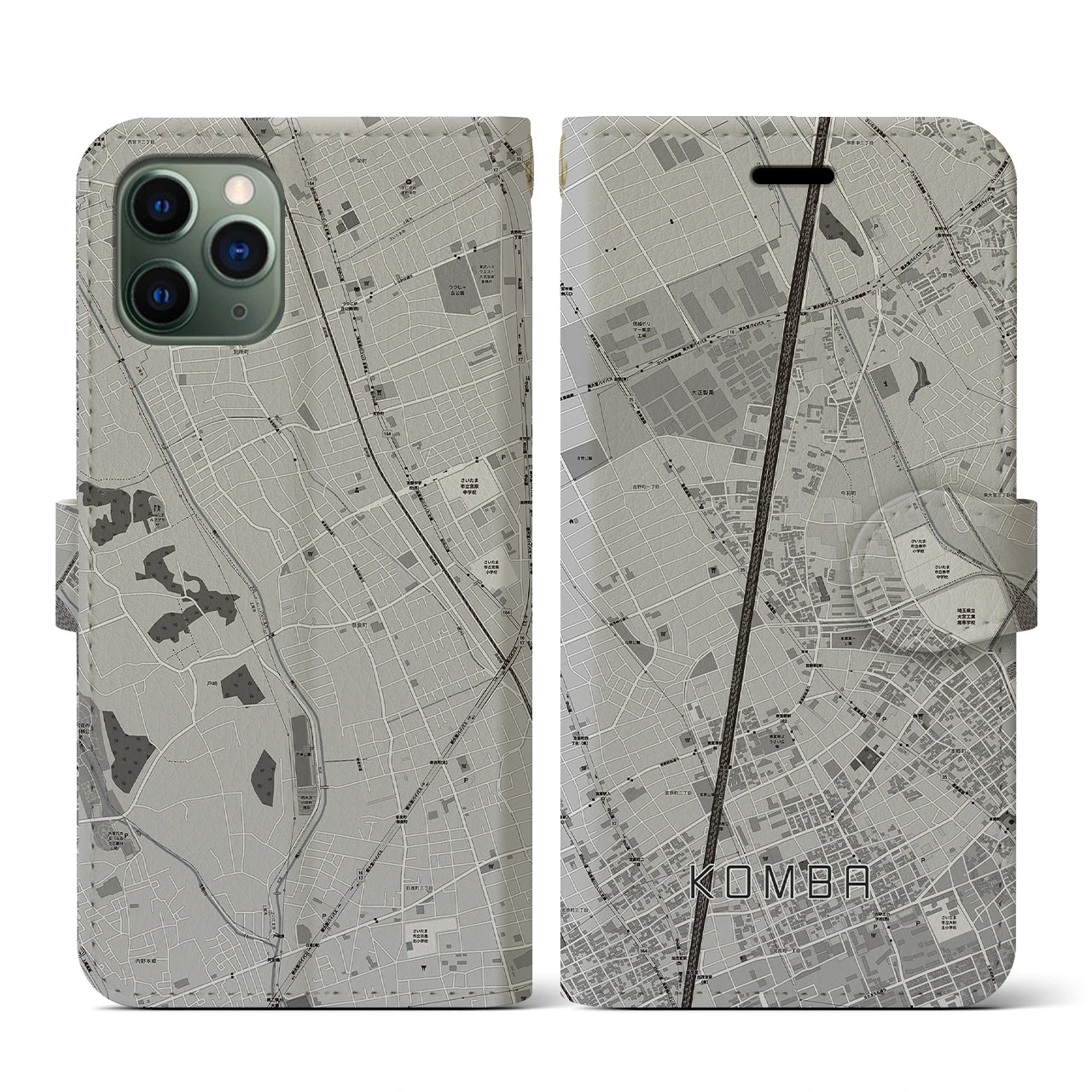 【今羽(埼玉県)】地図柄iPhoneケース(手帳タイプ)モノトーン・iPhone 11 Pro 用
