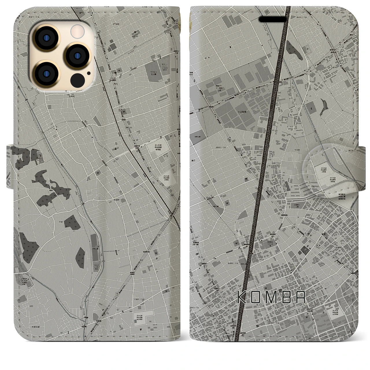 【今羽(埼玉県)】地図柄iPhoneケース(手帳タイプ)モノトーン・iPhone 12 Pro Max 用