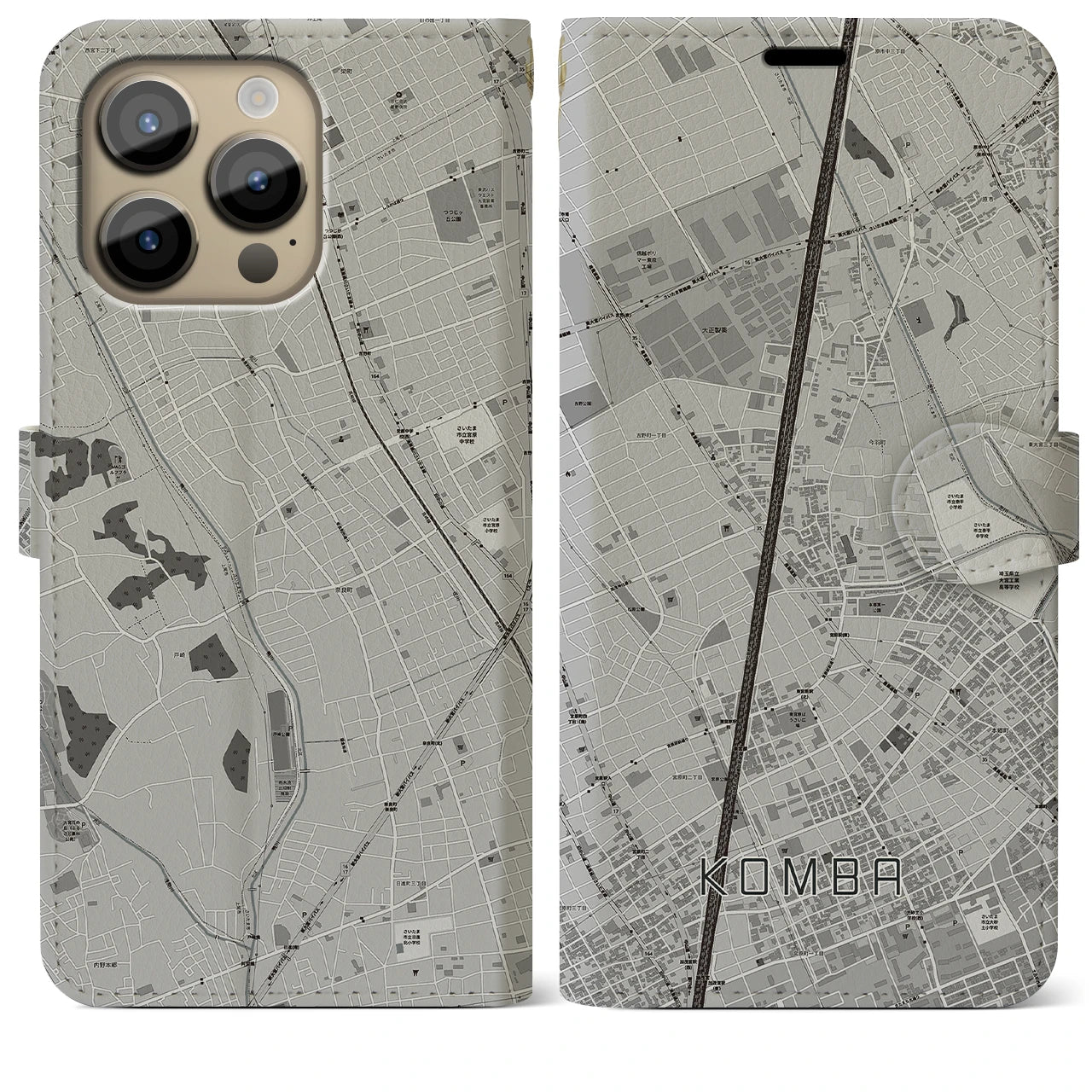 【今羽(埼玉県)】地図柄iPhoneケース(手帳タイプ)モノトーン・iPhone 14 Pro Max 用