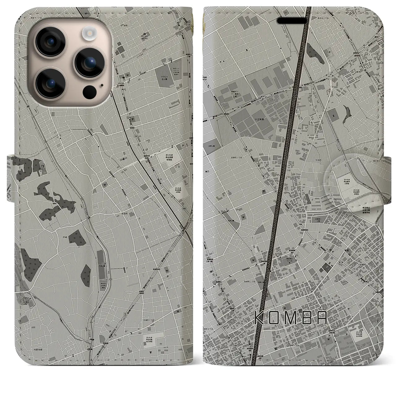 【今羽(埼玉県)】地図柄iPhoneケース(手帳タイプ)モノトーン・iPhone 16 Plus 用