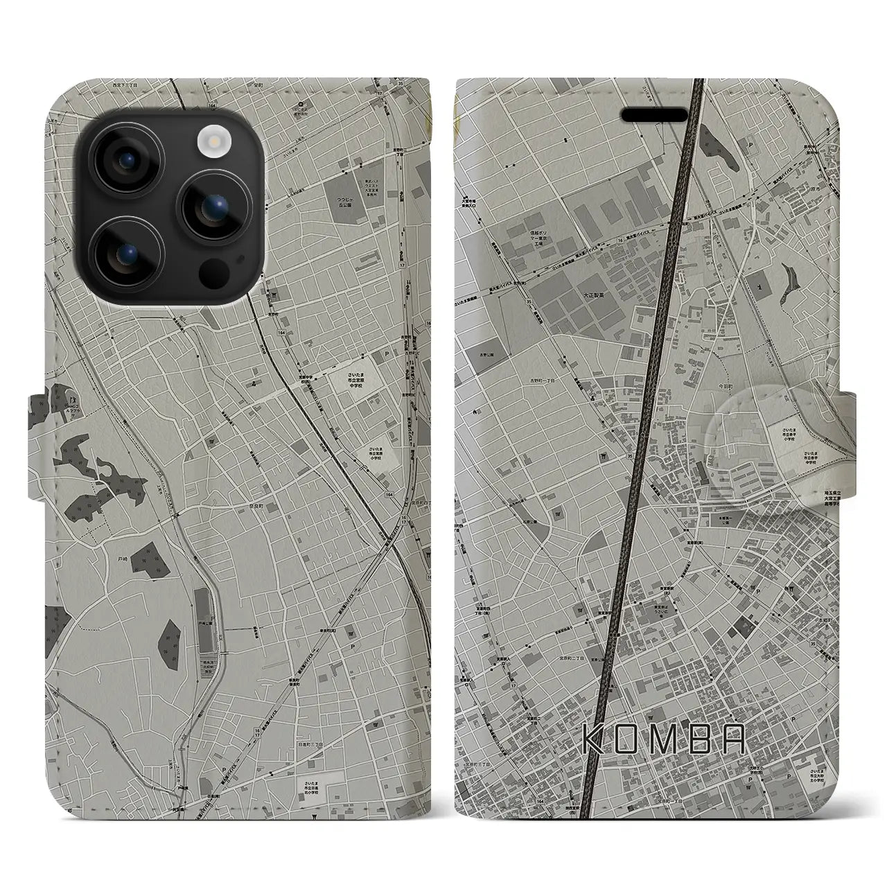 【今羽(埼玉県)】地図柄iPhoneケース(手帳タイプ)モノトーン・iPhone 16 用