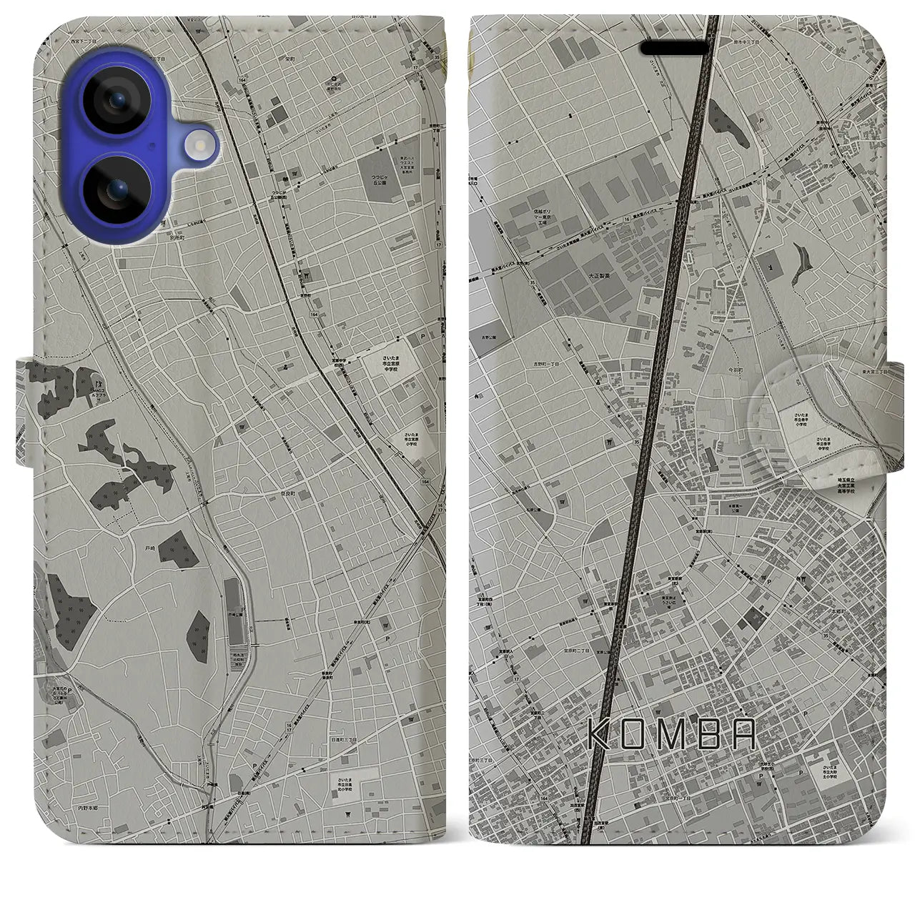【今羽(埼玉県)】地図柄iPhoneケース(手帳タイプ)モノトーン・iPhone 16 Pro Max 用