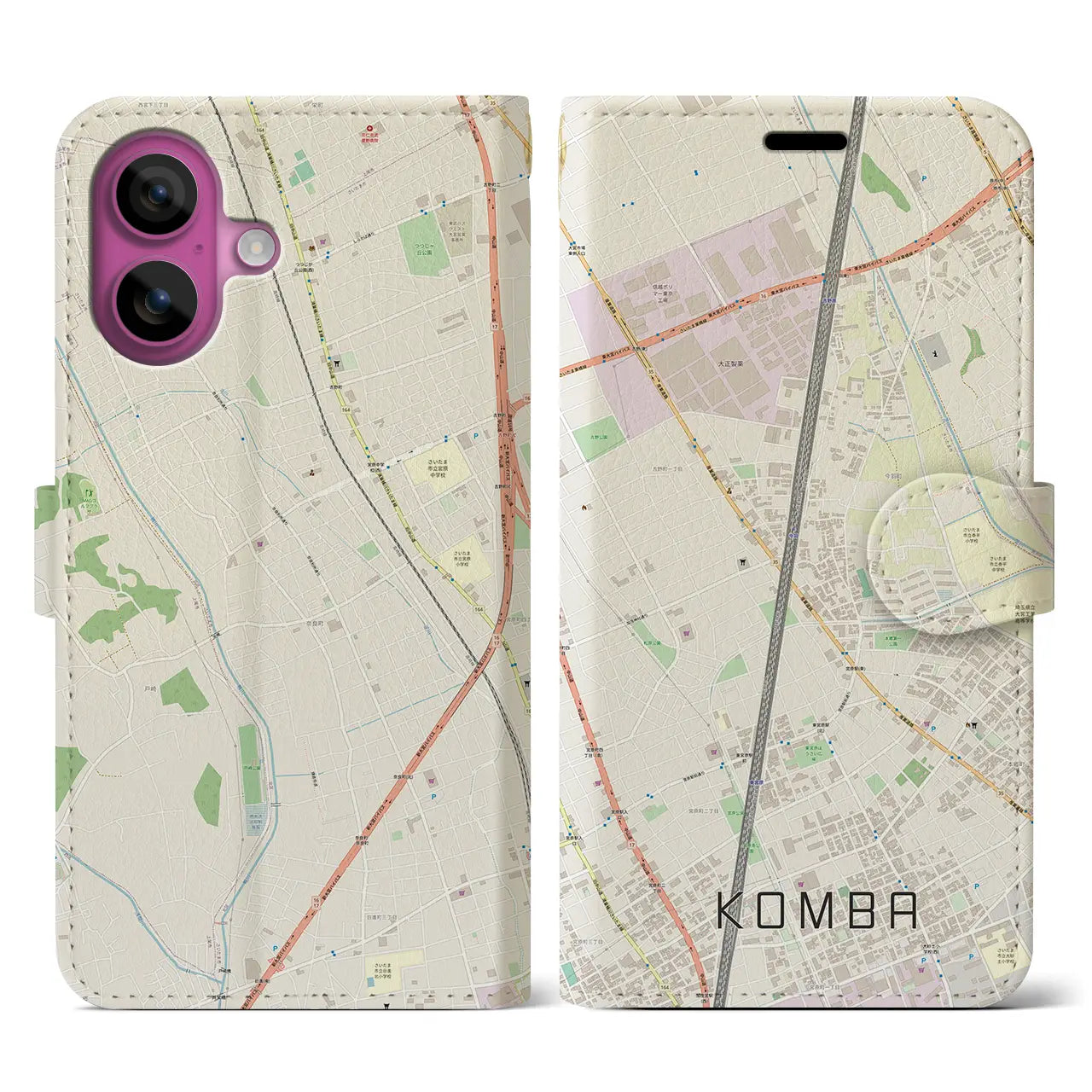 【今羽(埼玉県)】地図柄iPhoneケース(手帳タイプ)ナチュラル・iPhone 16 Pro 用