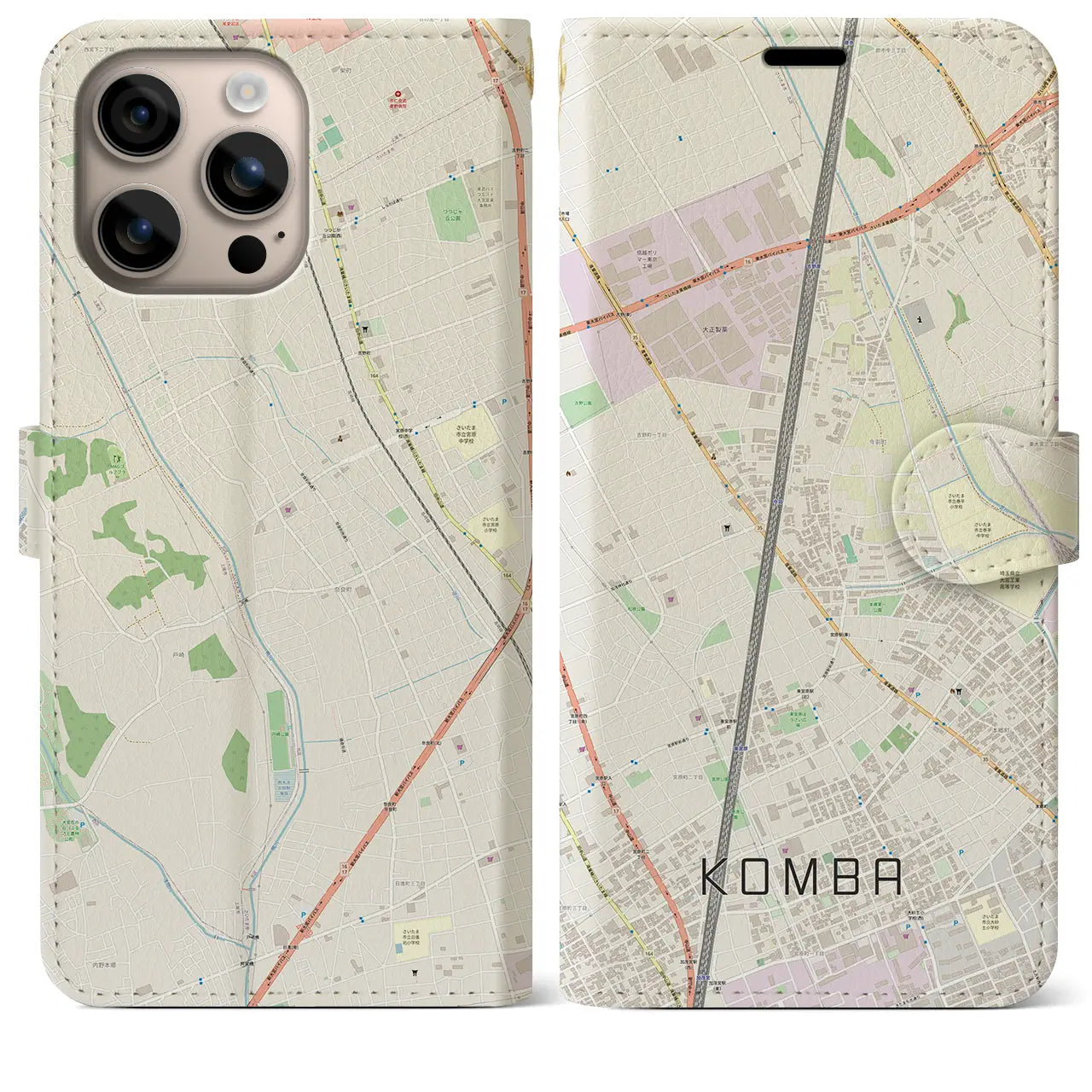 【今羽(埼玉県)】地図柄iPhoneケース(手帳タイプ)ナチュラル・iPhone 16 Plus 用