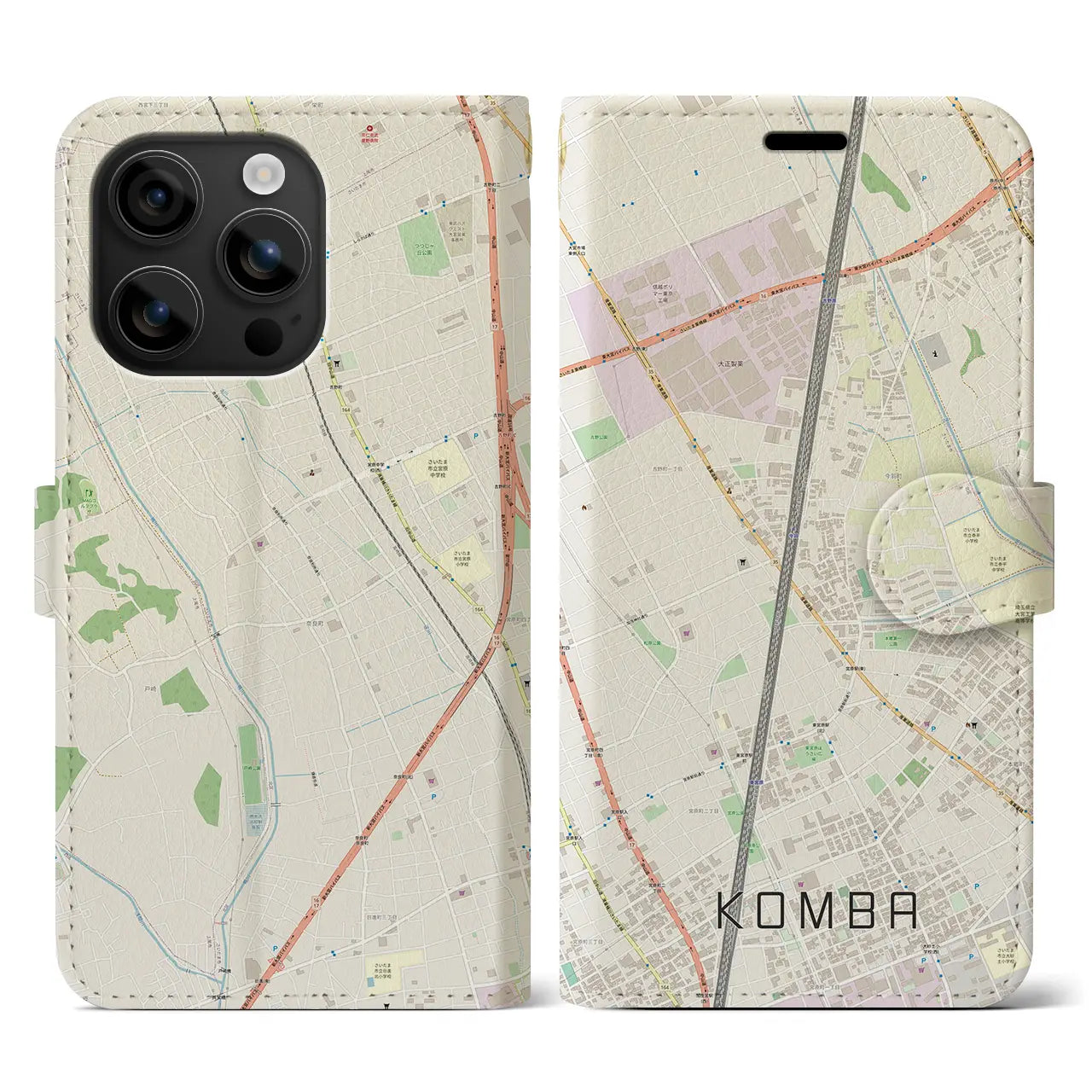 【今羽(埼玉県)】地図柄iPhoneケース(手帳タイプ)ナチュラル・iPhone 16 用