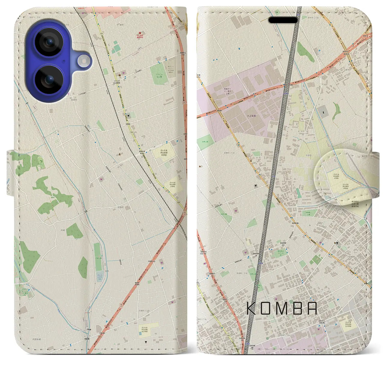【今羽(埼玉県)】地図柄iPhoneケース(手帳タイプ)ナチュラル・iPhone 16 Pro Max 用