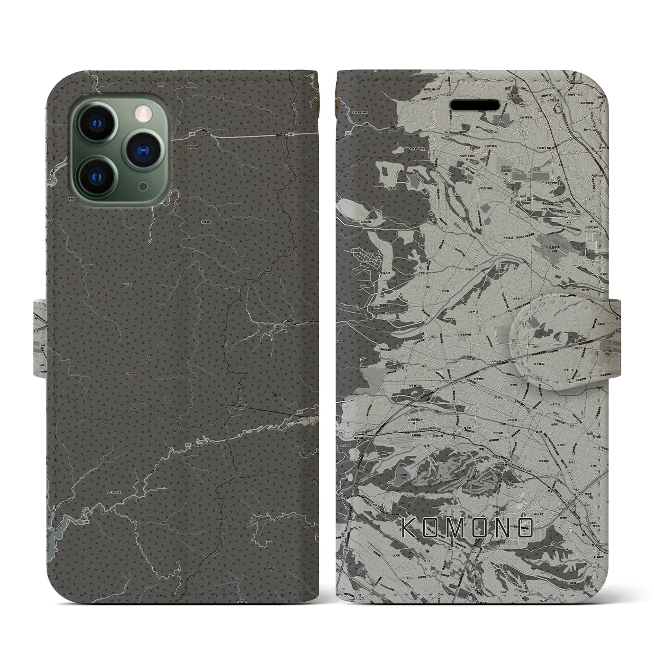 【菰野(三重県)】地図柄iPhoneケース(手帳タイプ)モノトーン・iPhone 11 Pro 用