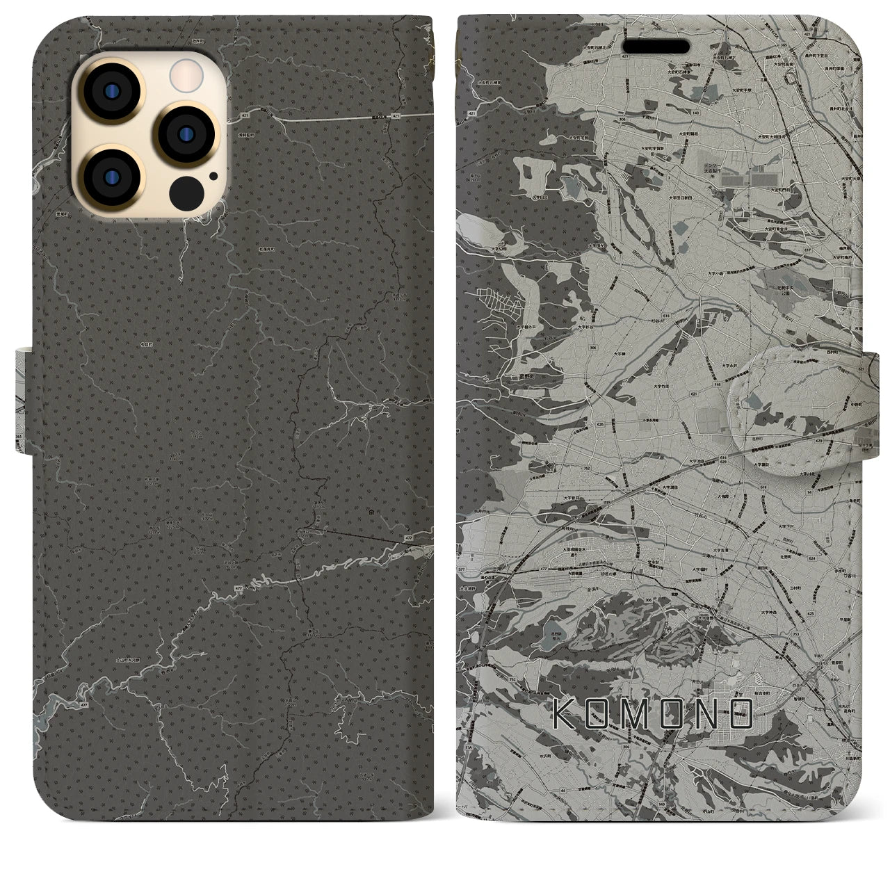 【菰野(三重県)】地図柄iPhoneケース(手帳タイプ)モノトーン・iPhone 12 Pro Max 用