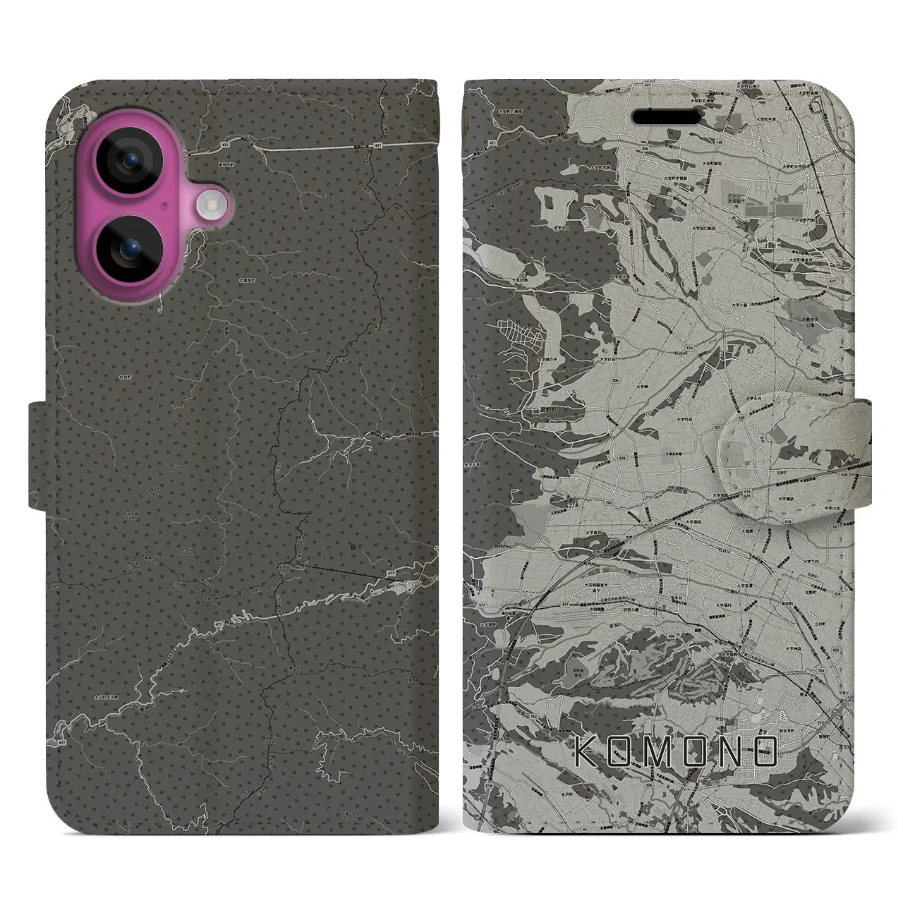 【菰野(三重県)】地図柄iPhoneケース(手帳タイプ)モノトーン・iPhone 16 Pro 用