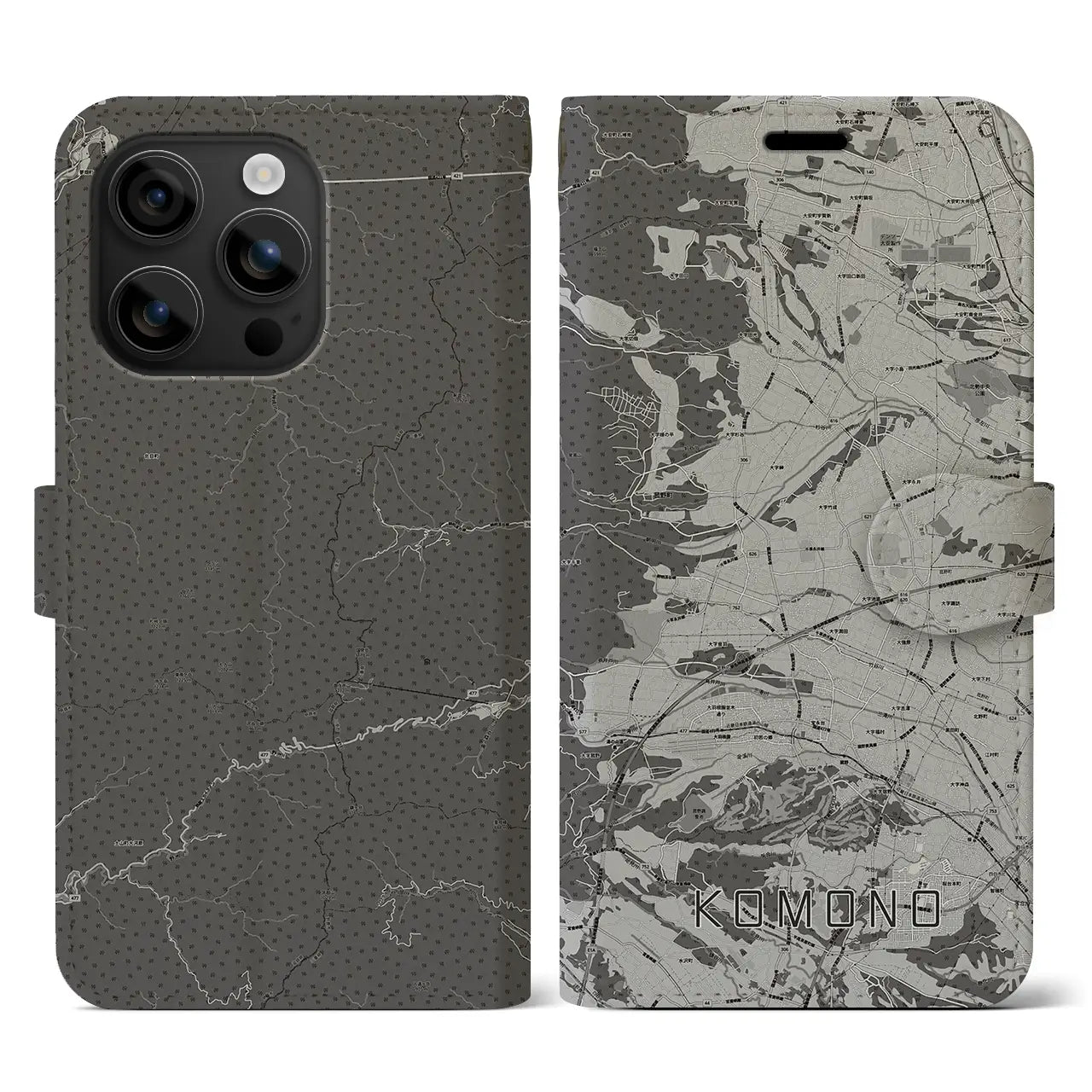 【菰野(三重県)】地図柄iPhoneケース(手帳タイプ)モノトーン・iPhone 16 用