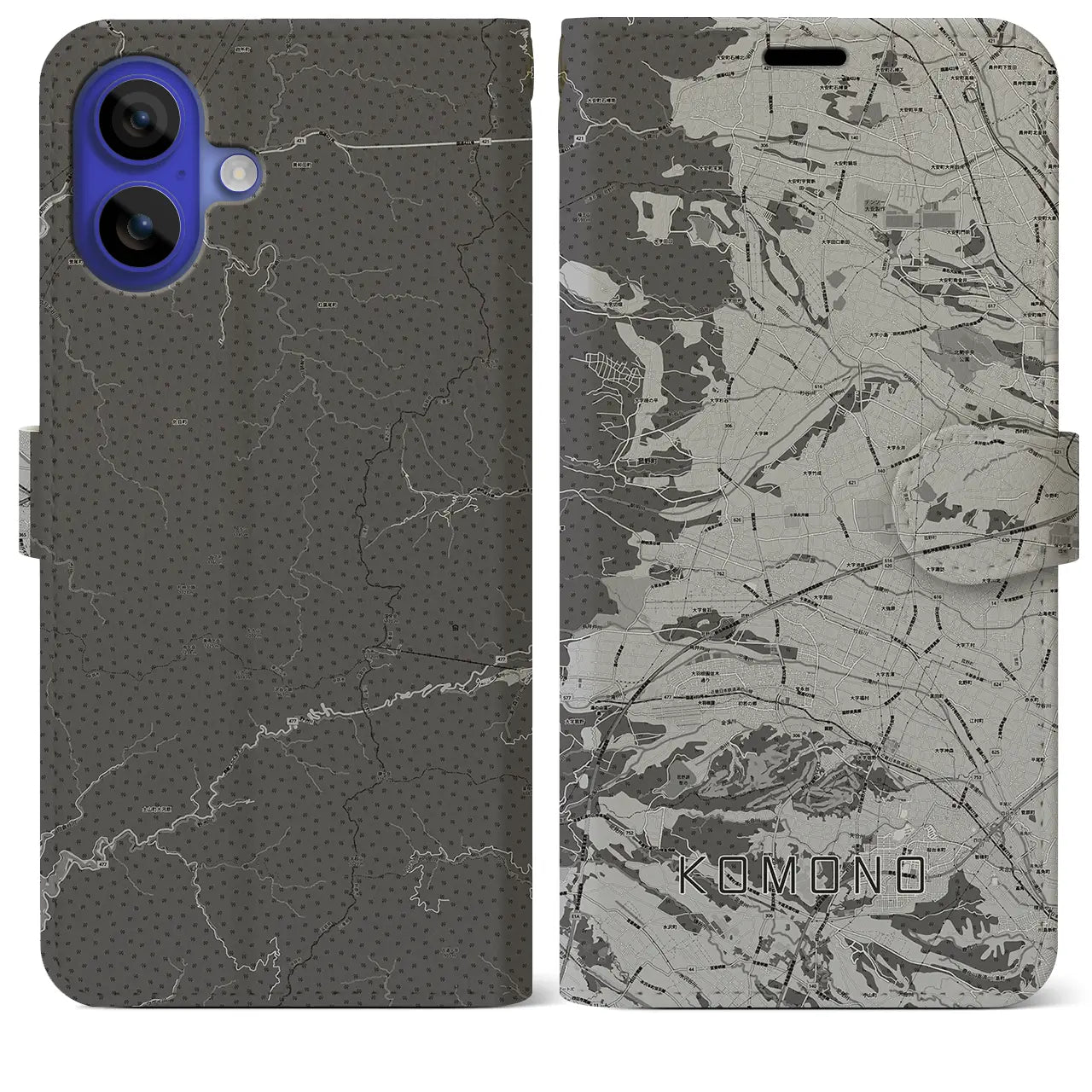 【菰野(三重県)】地図柄iPhoneケース(手帳タイプ)モノトーン・iPhone 16 Pro Max 用