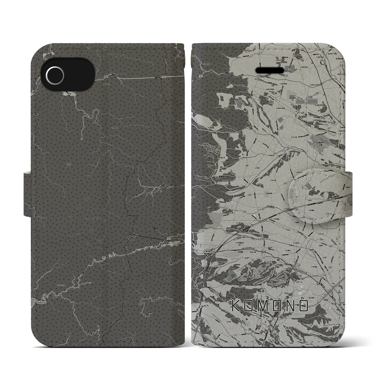 【菰野(三重県)】地図柄iPhoneケース(手帳タイプ)モノトーン・iPhone SE(第3 / 第2世代) / 8 / 7 / 6s / 6 用