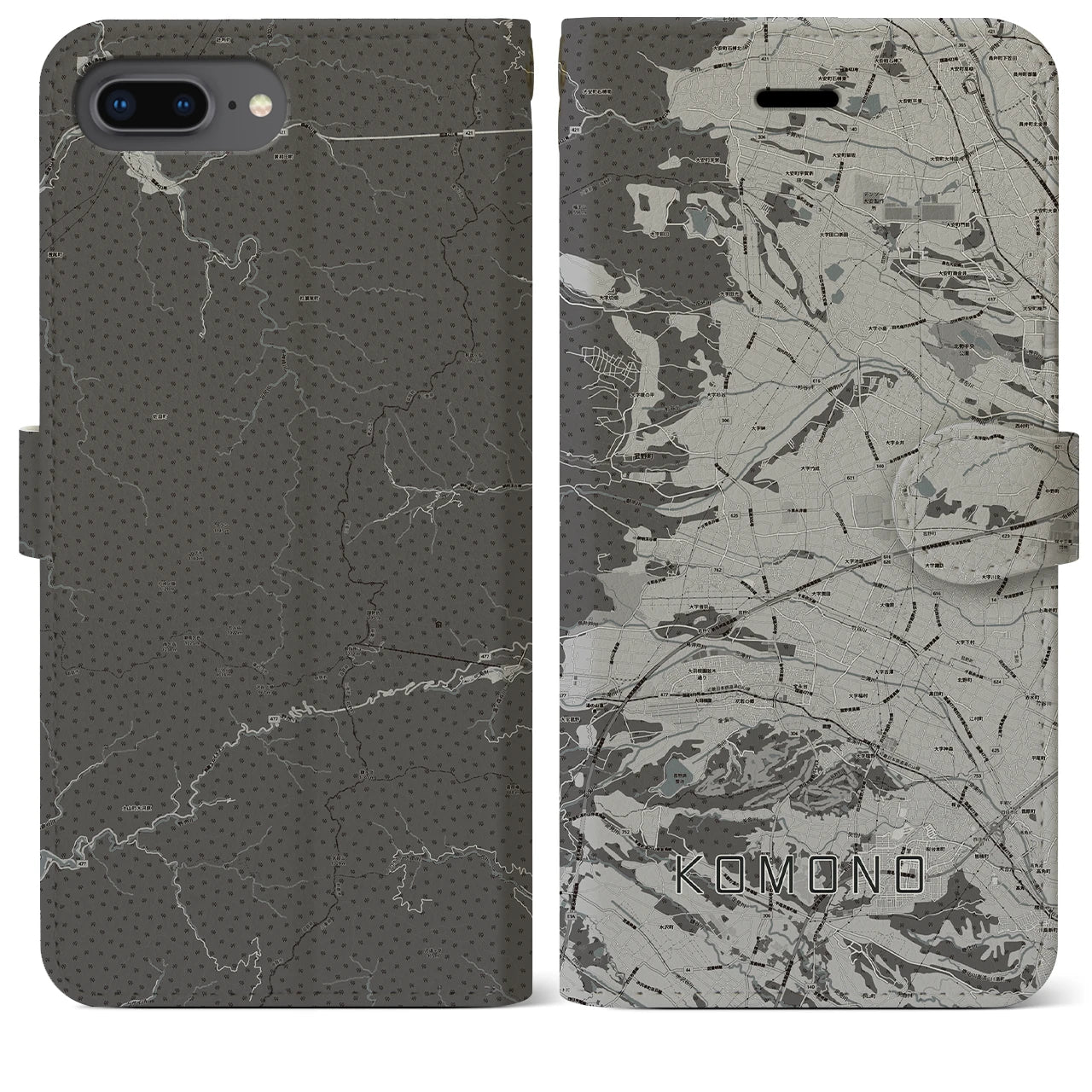 【菰野(三重県)】地図柄iPhoneケース(手帳タイプ)モノトーン・iPhone 8Plus /7Plus / 6sPlus / 6Plus 用